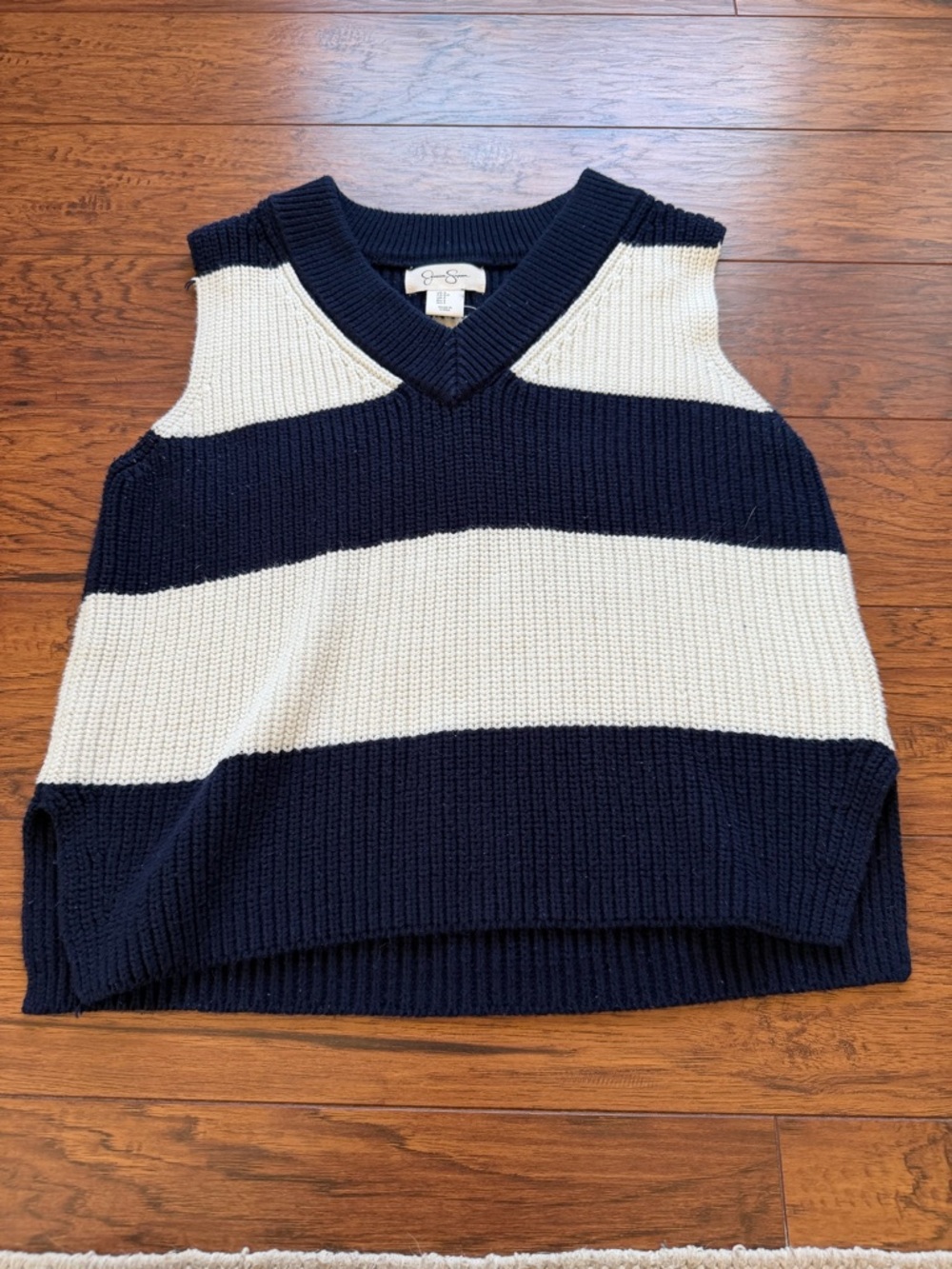 Jessica Simpson Navy & White Striped V-Neck Sweater Vest